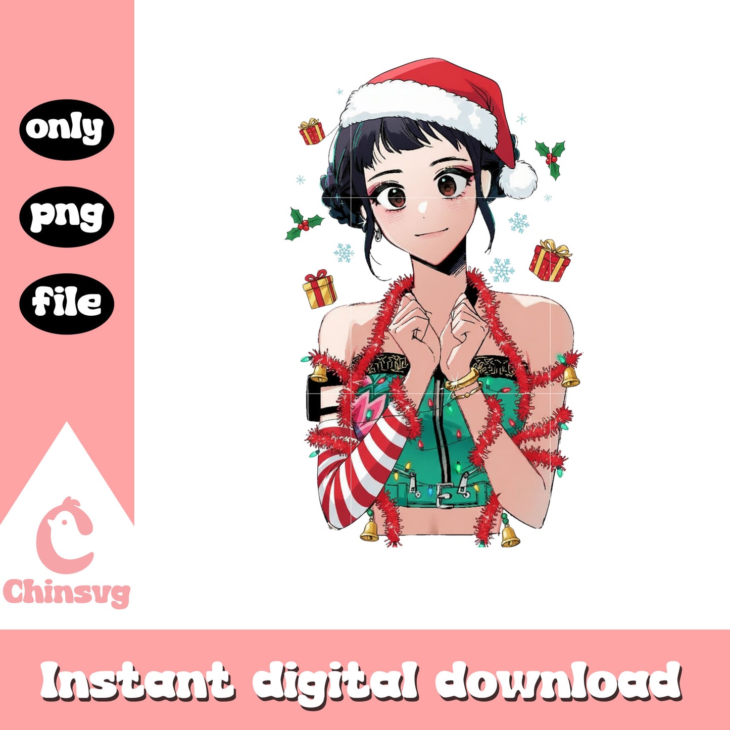 Huntrix zoey santa kpop demon design png, zoey huntrix png