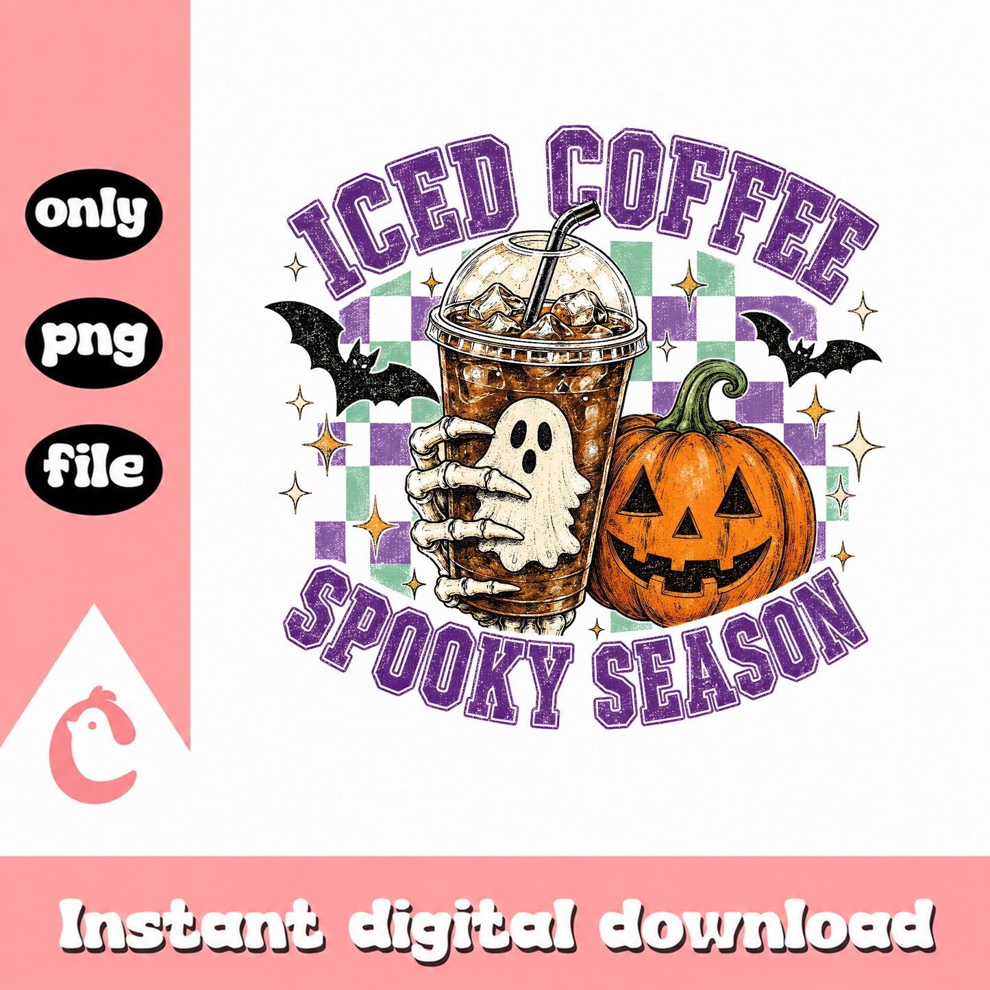 Iced Coffee Halloween PNG, Spooky Season Pumpkin Ghost, PNG File