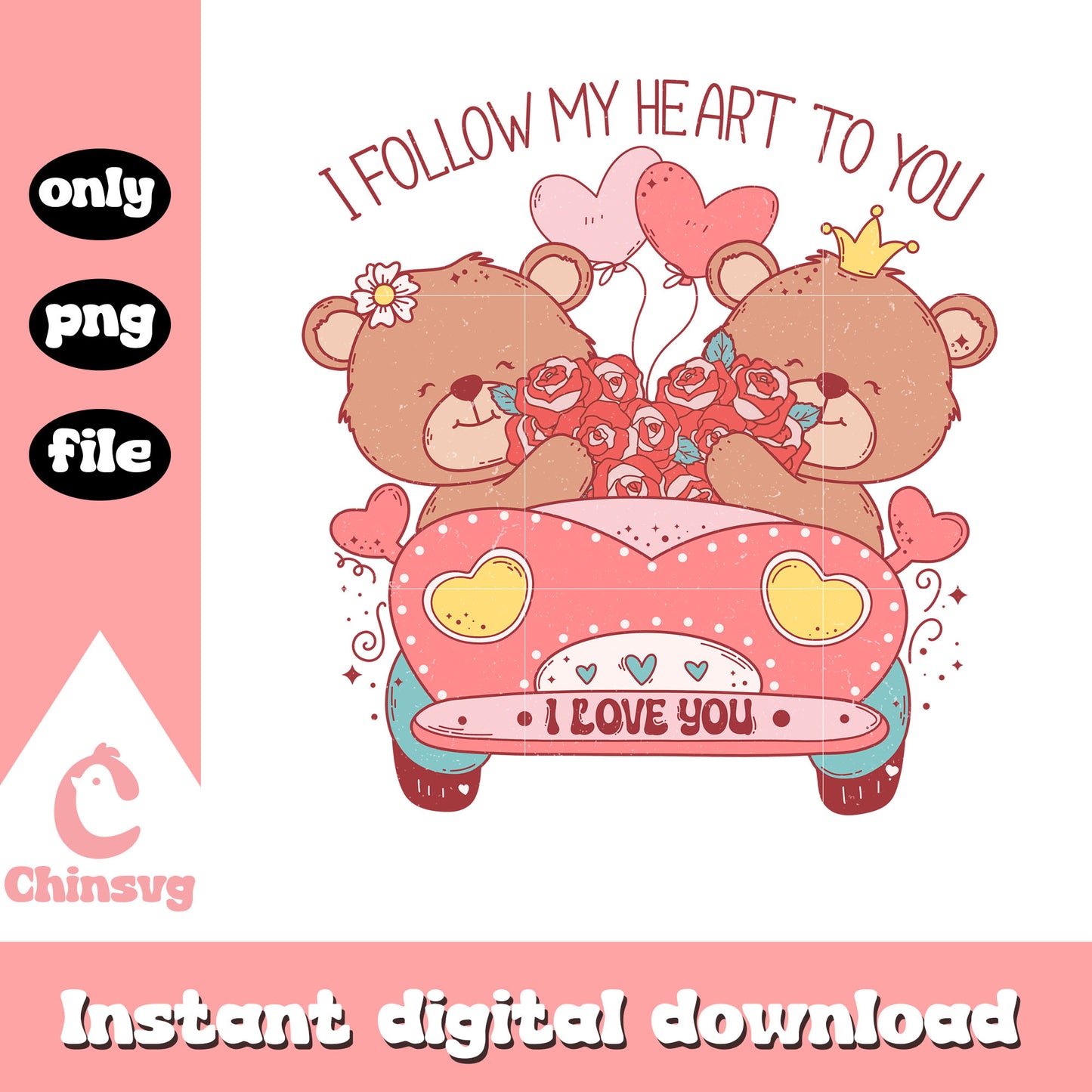 I follow my heart to you png, bear couple png, valentine png