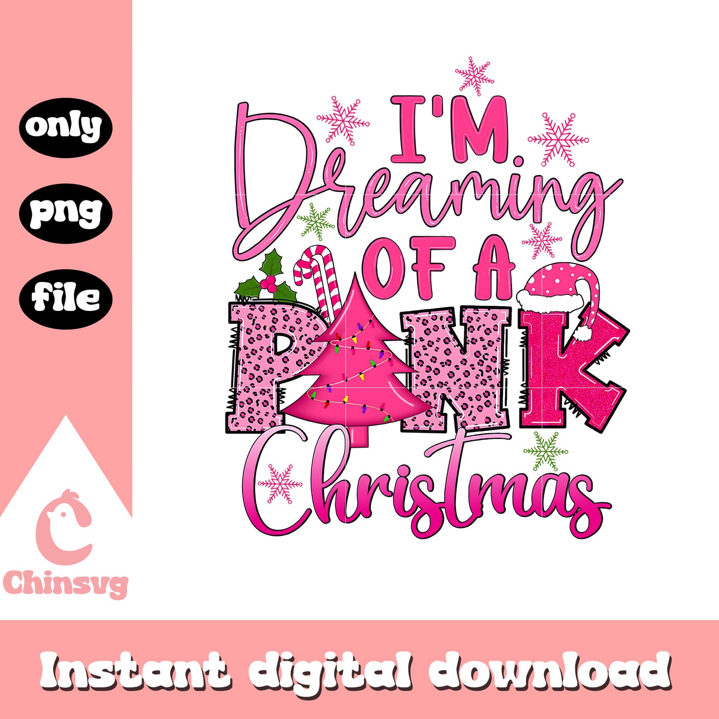 Im dreaming of a pink christmas font png, christmas picture png