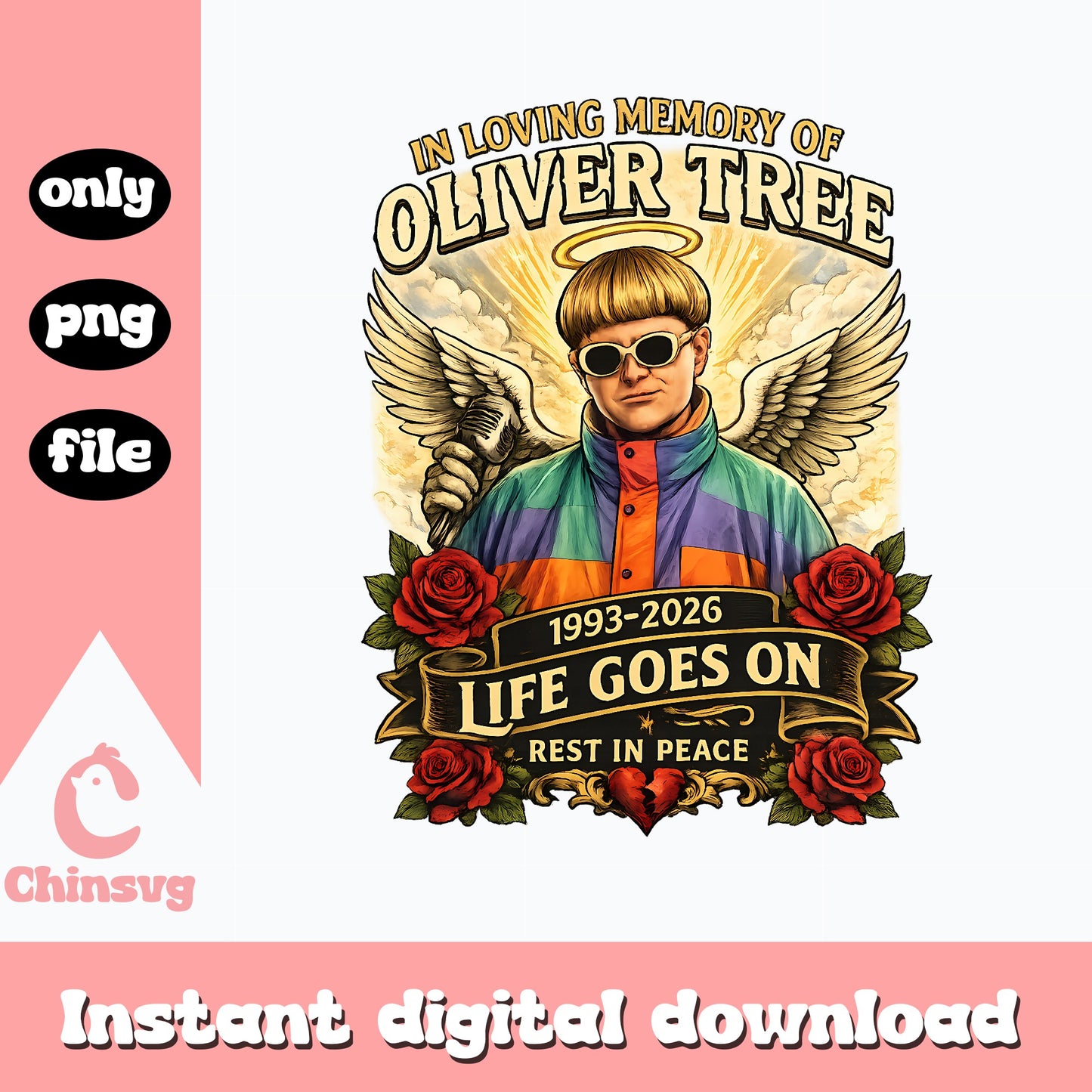 In Loving Memory Of Oliver Tree PNG, Memorial Angel Wing, RIP PNG