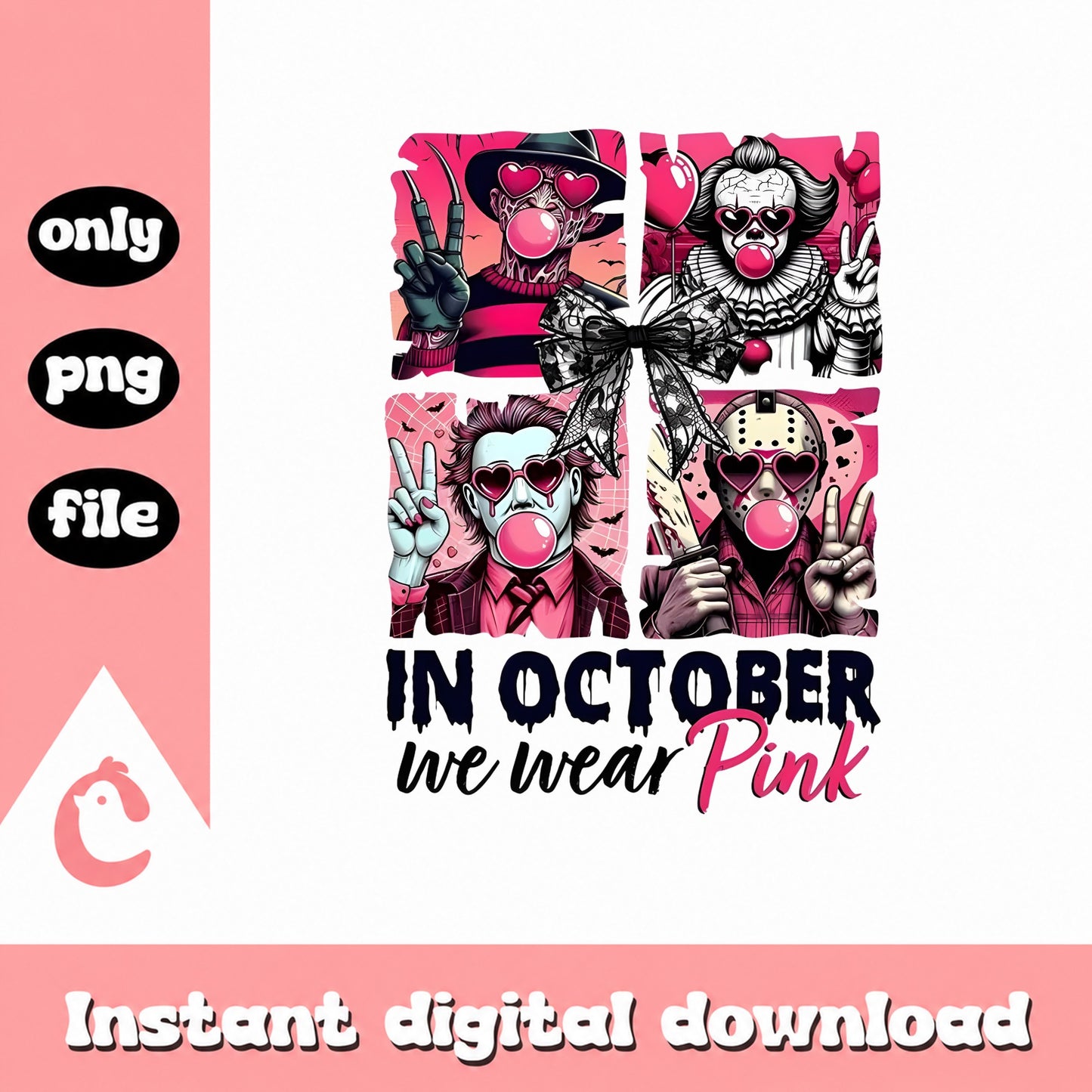 In October We Wear Pink PNG, Horror Halloween PNG, Breast Cancer PNG