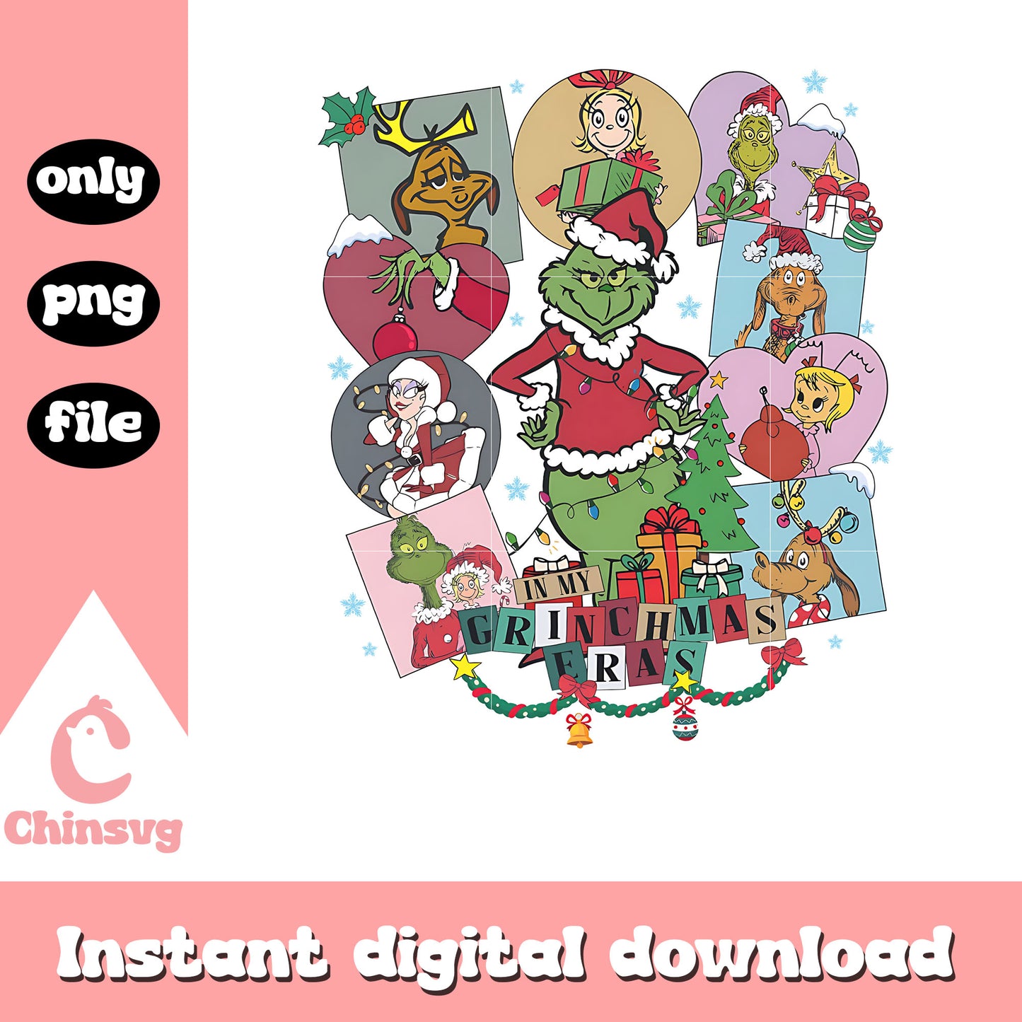 In my grinchmas era lights design png, the grinch characters png