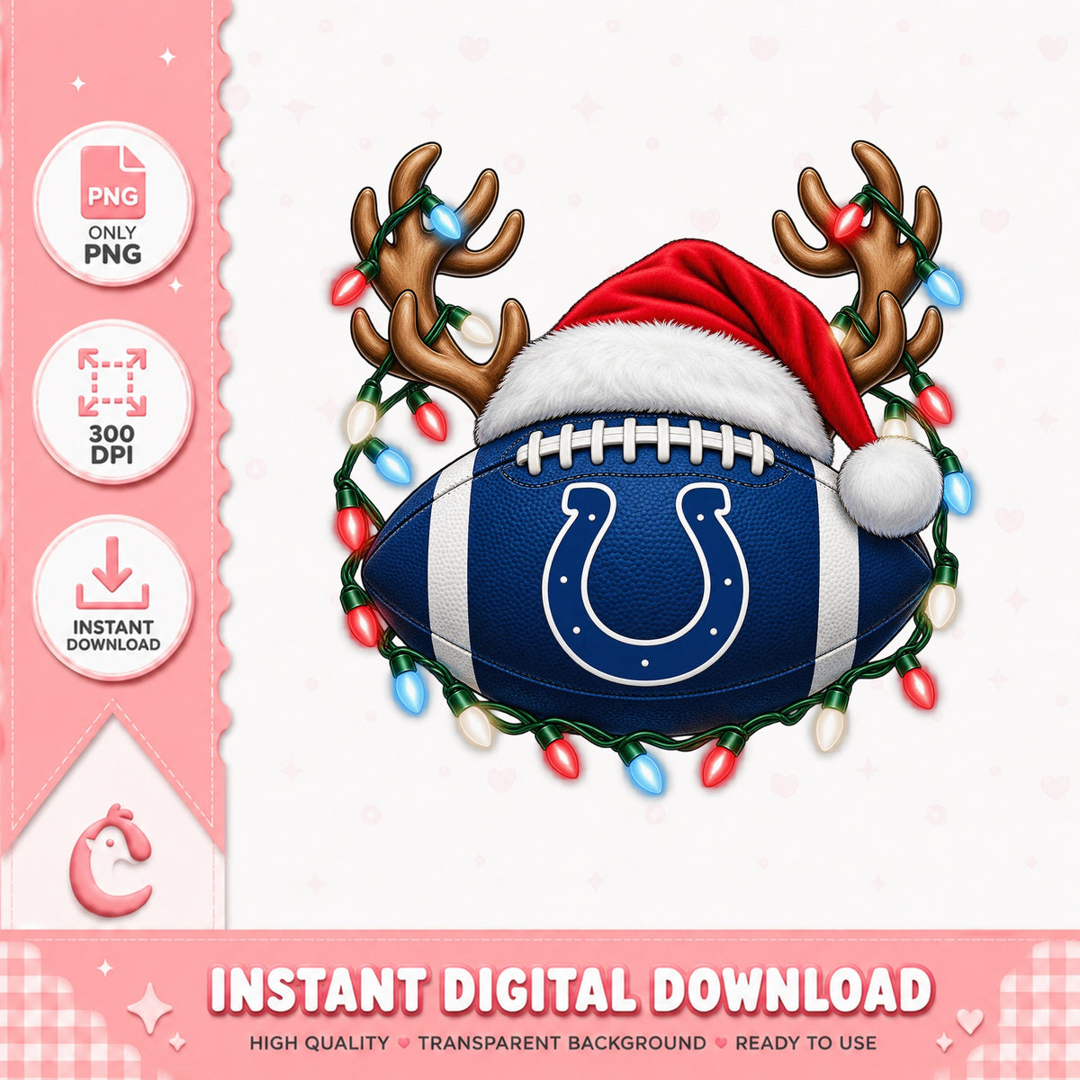 Indianapolis Colts Christmas Football PNG, Reindeer Antlers, PNG
