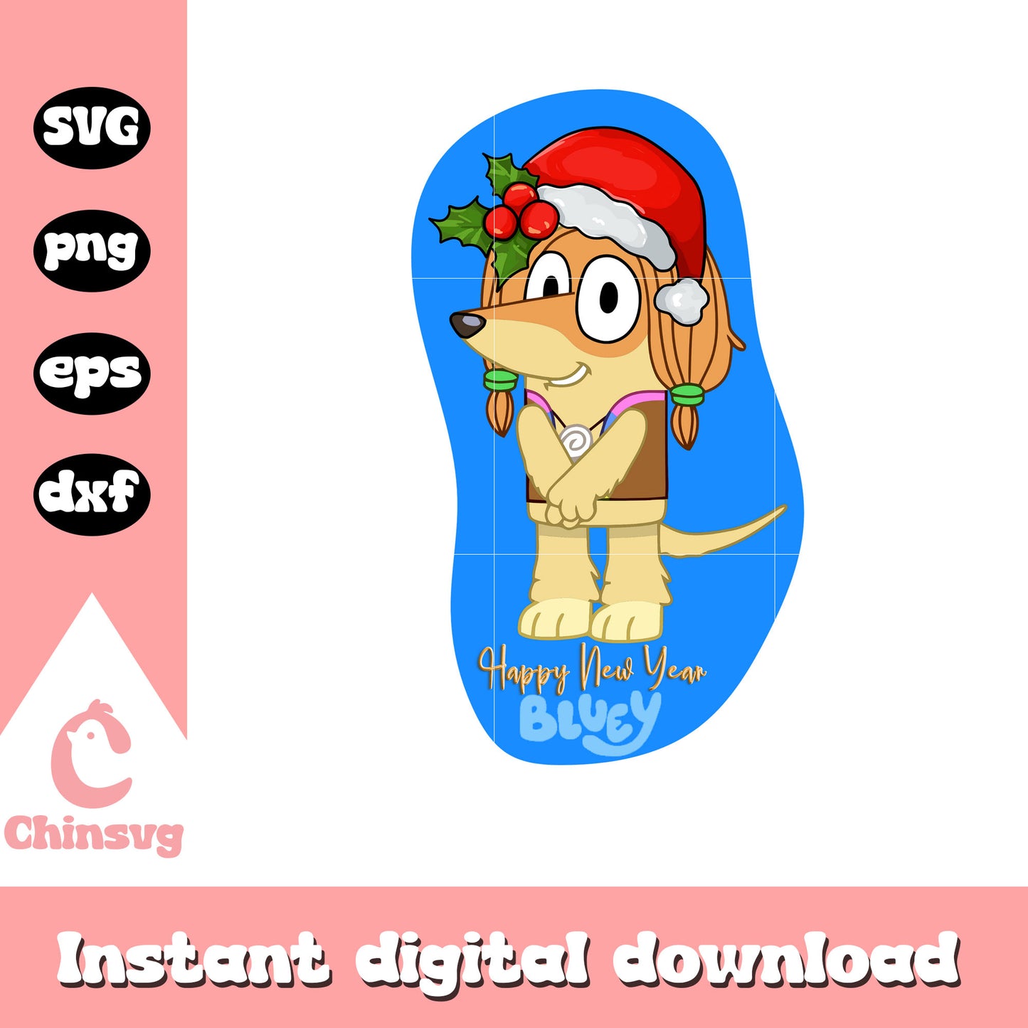 Indy bluey santa hat christmas svg, happy new year svg