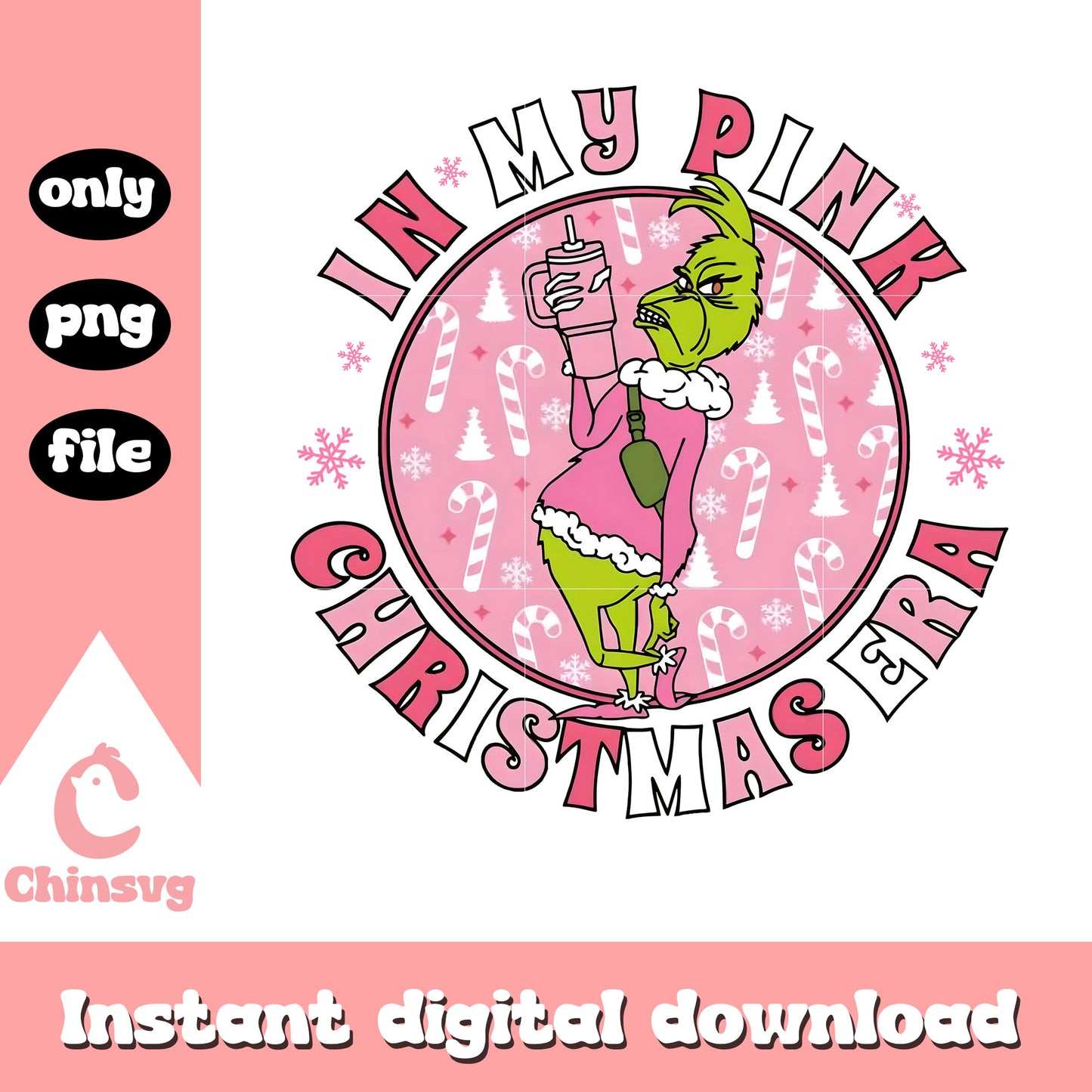 In my pink christmas era merry grinchmas png, grinch pink png