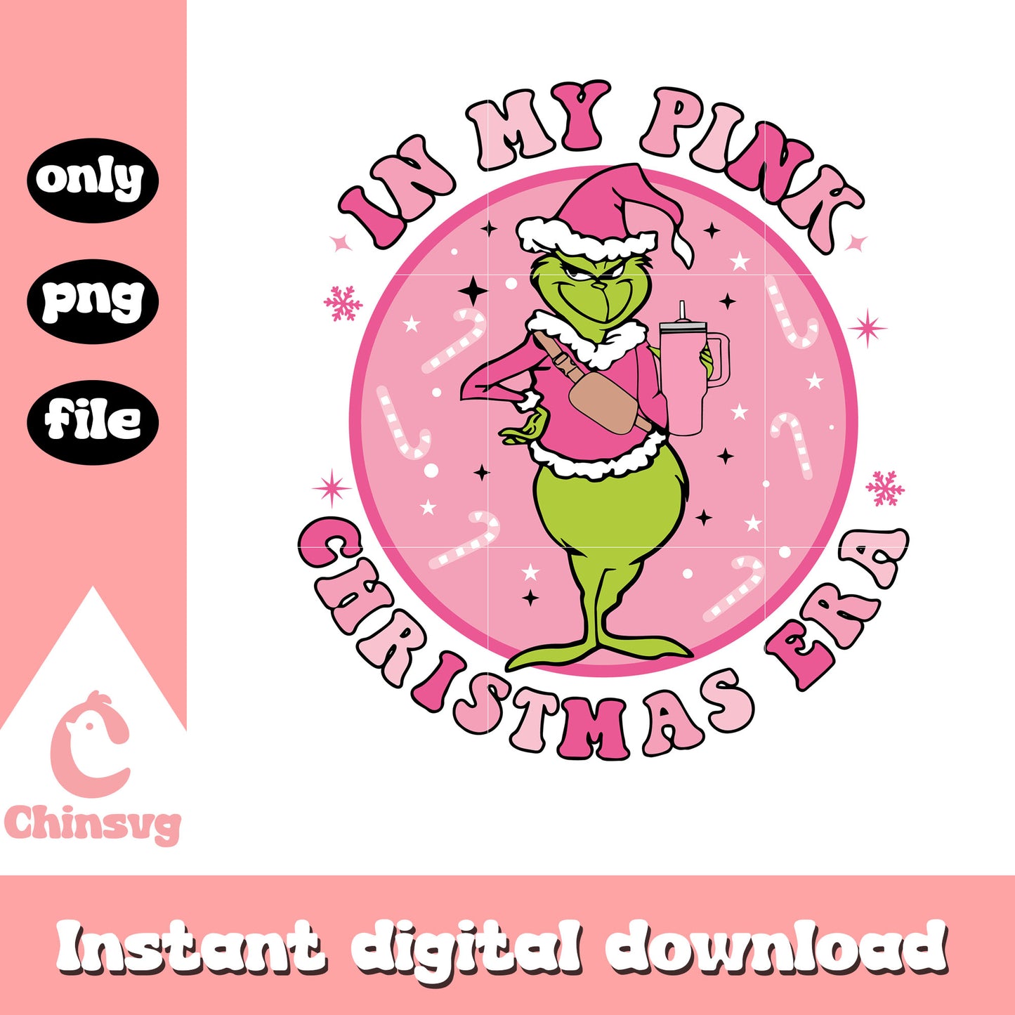 In my pink christmas era pink grinch png, pink grinch png