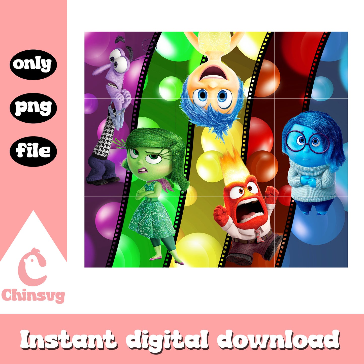 Inside out 5 characters tumbler png, emotions in inside out png