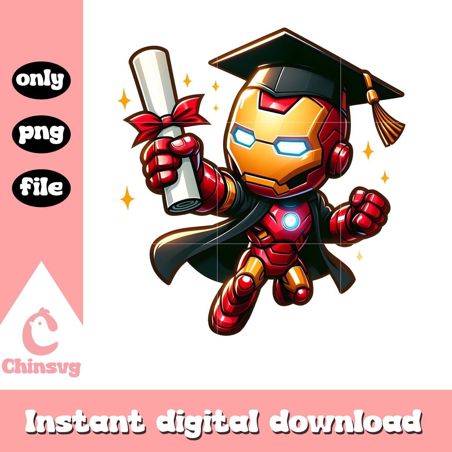 Iron man chibi graduation day design png, marvel ironman png