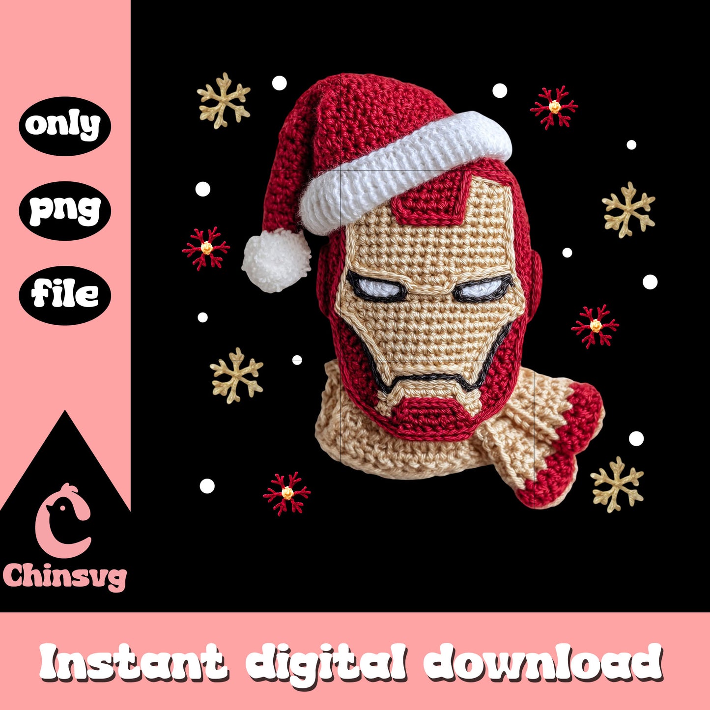 Iron man christmas hat crochet png, avengers png