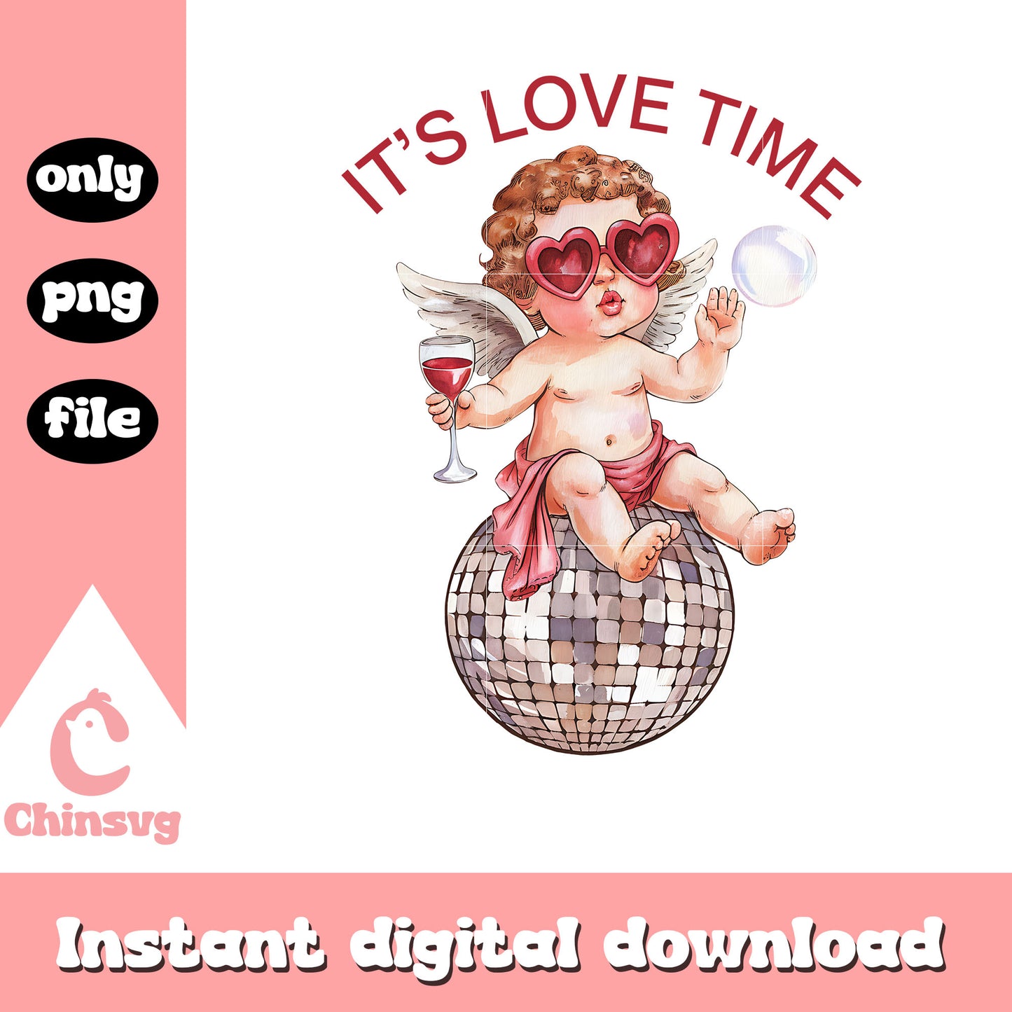 It's love time cupid and disco ball png, love time png, valentine png