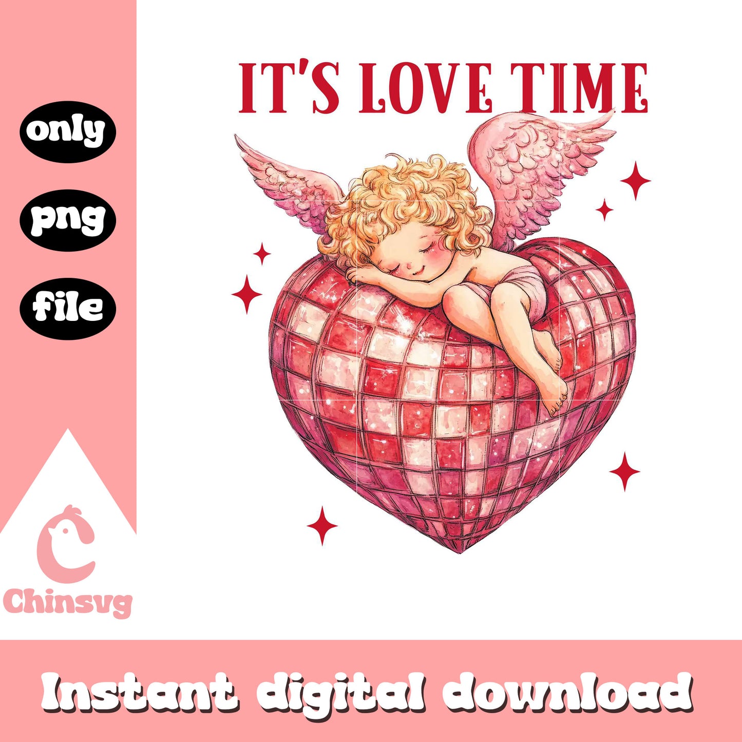 It's love time cupid valentine disco ball png, cupid valentine png