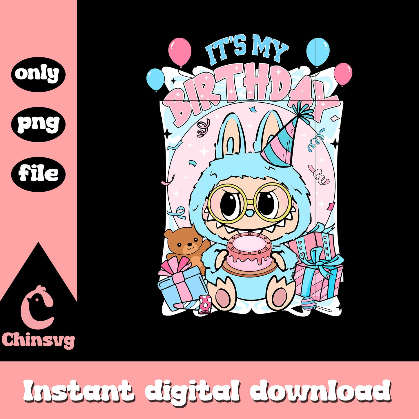 It's my birthday labubu design png, happy birthday png