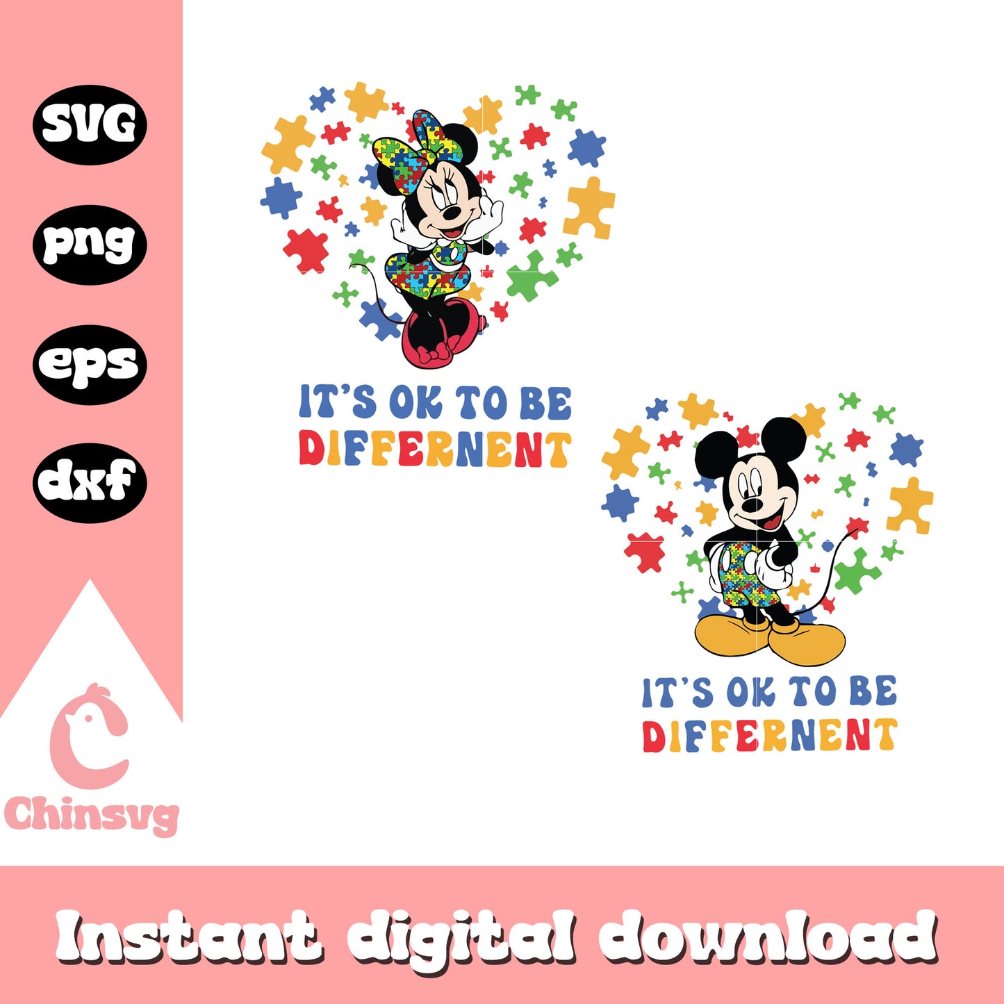 It's ok to be different svg, autism awareness svg, mickey minnie svg