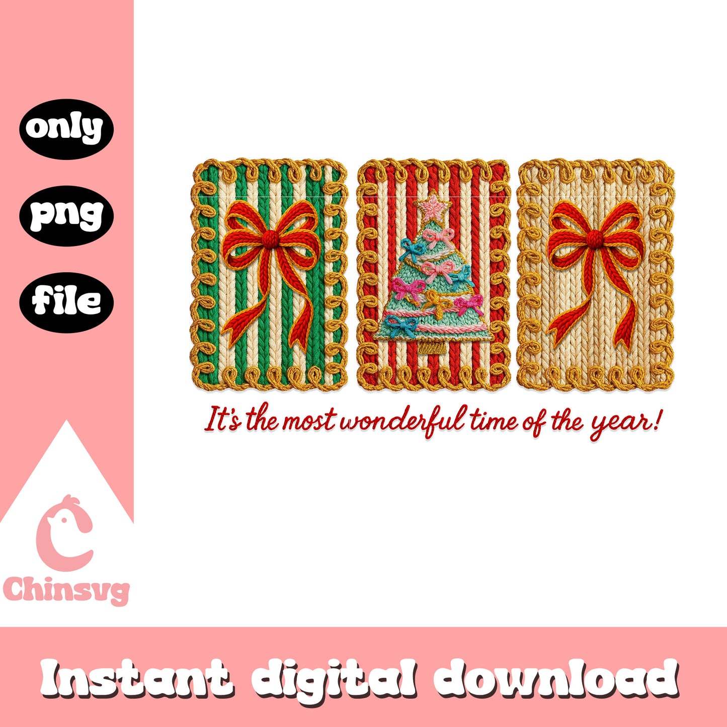 It's the most wonderful time of the year png, christmas pattern png