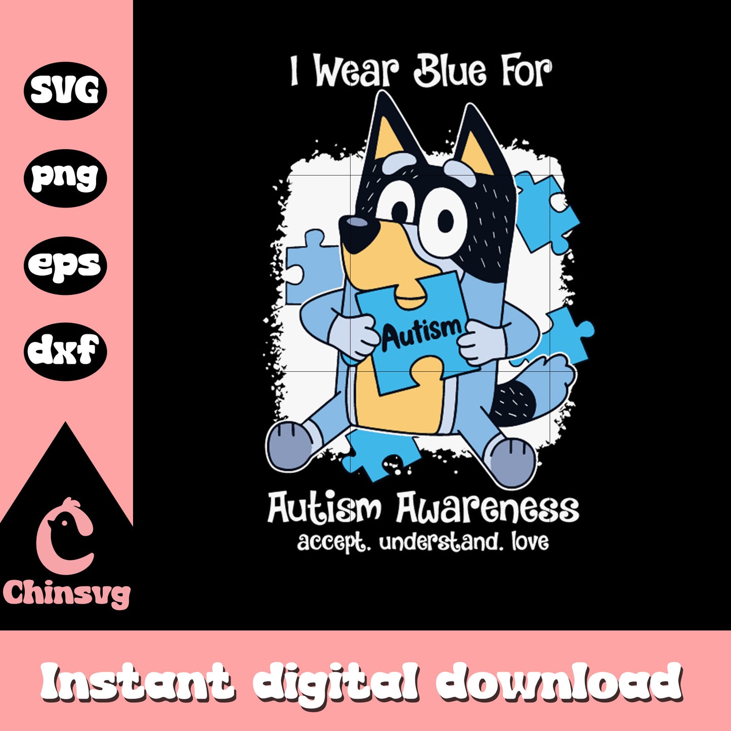 I wear blue for autism awareness svg, autism awareness day svg