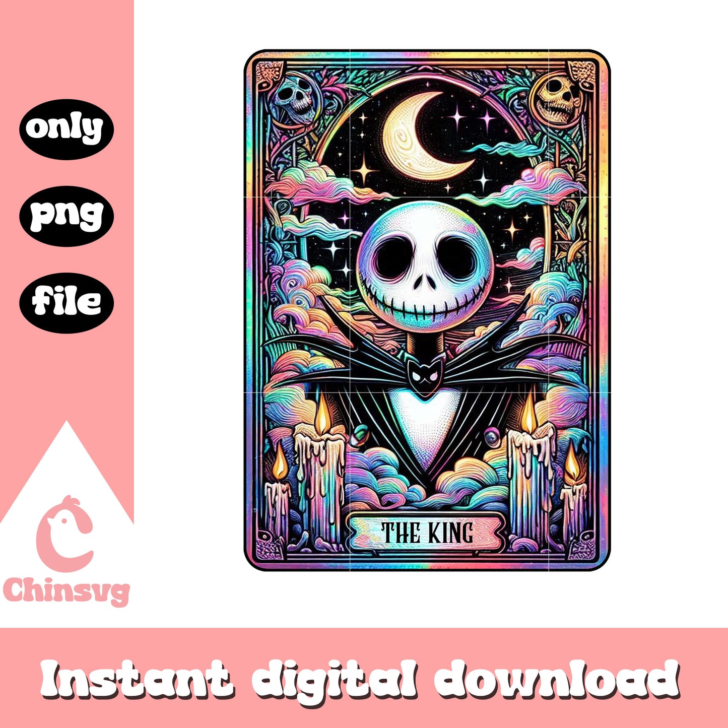 Jack Skellington the king tarot card design png, tarot nightmare png