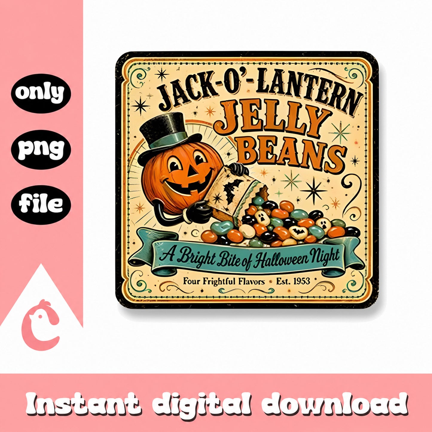 Jack O Lantern Jelly Beans PNG, Vintage Halloween Design, PNG File