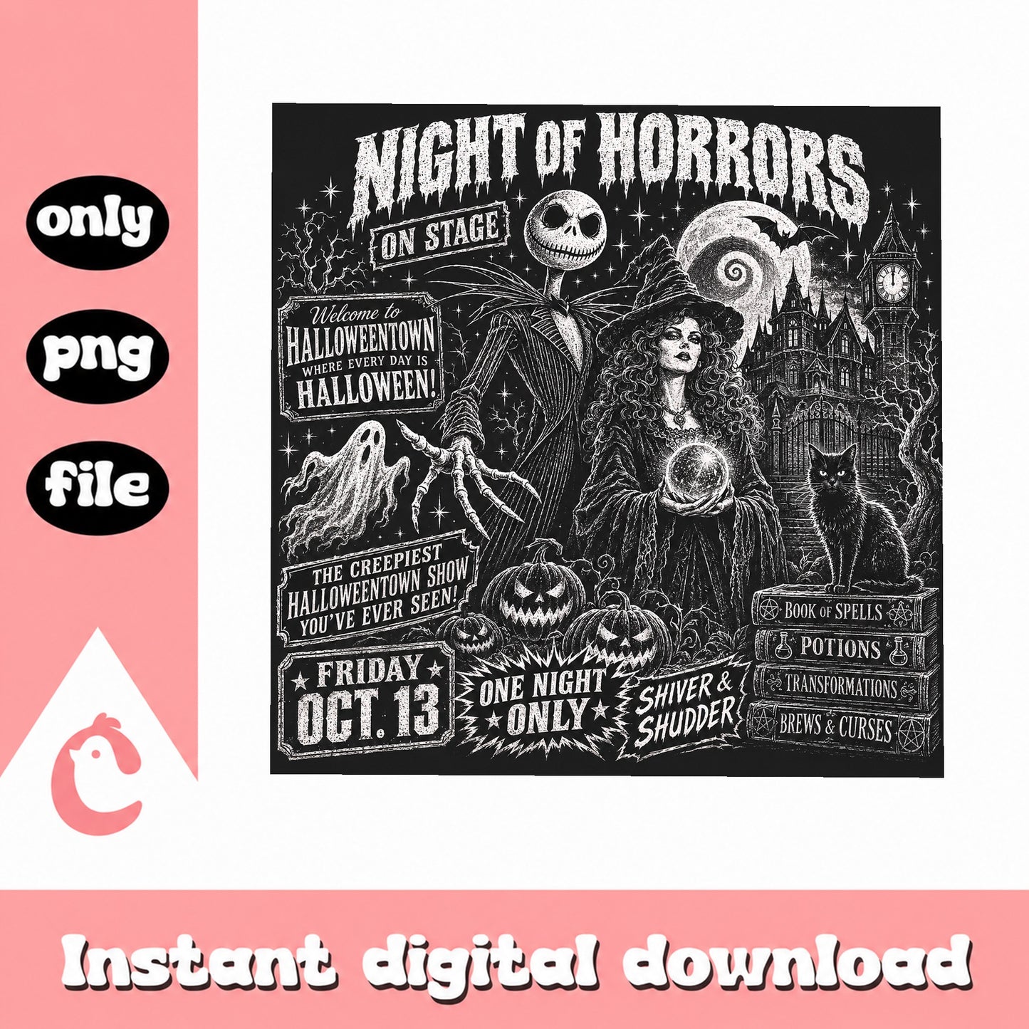 Jack Skellington Halloween PNG, Night Of Horrors, Witch PNG
