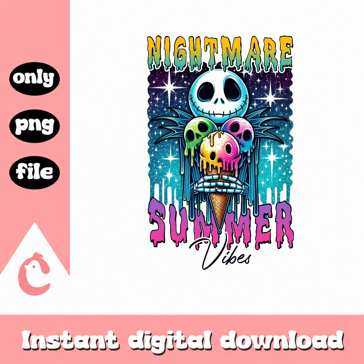 Jack Skellington Nightmare Summer Vibes PNG, Ice Cream PNG, Halloween PNG
