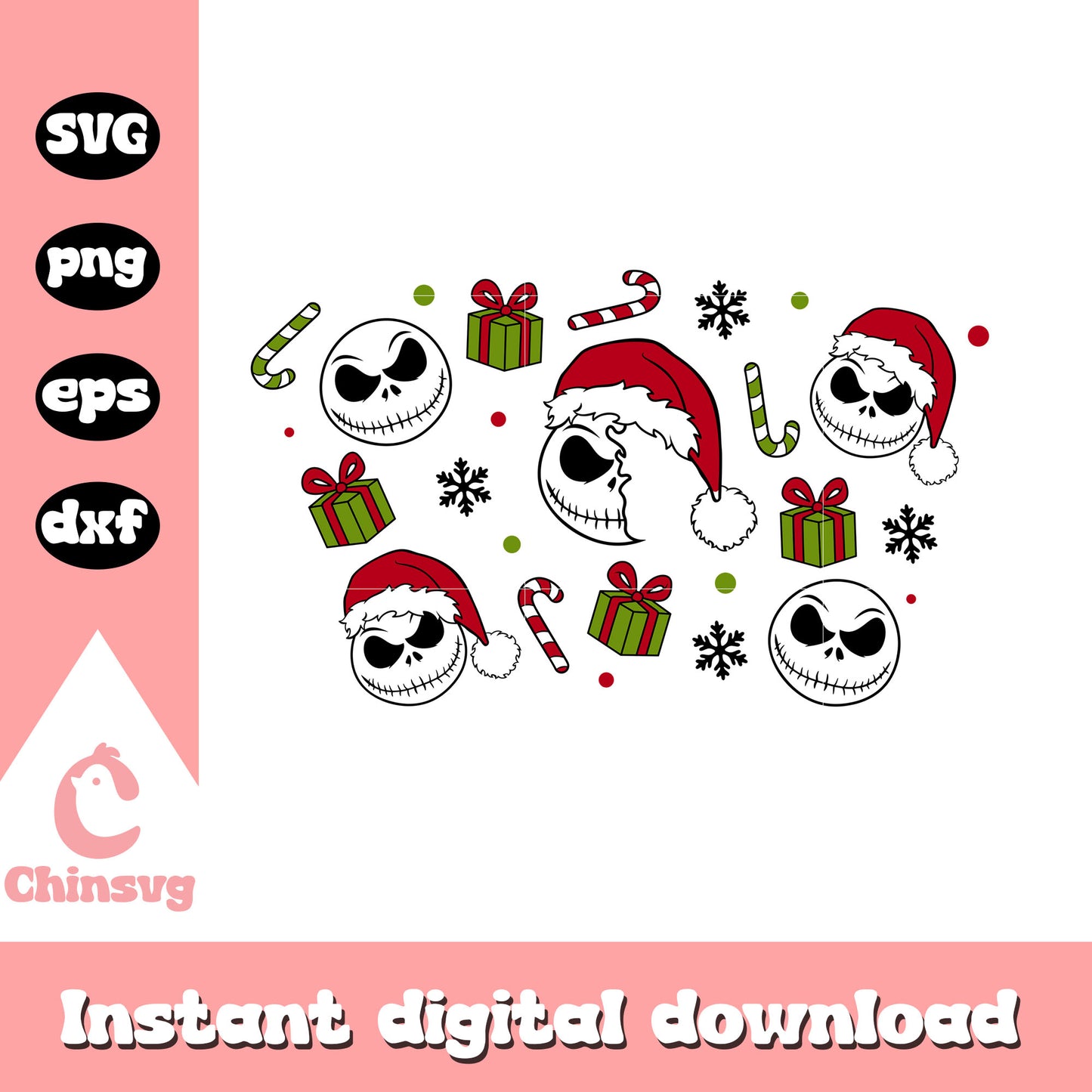 Jack full wrap christmas svg, jack skellington christmas svg