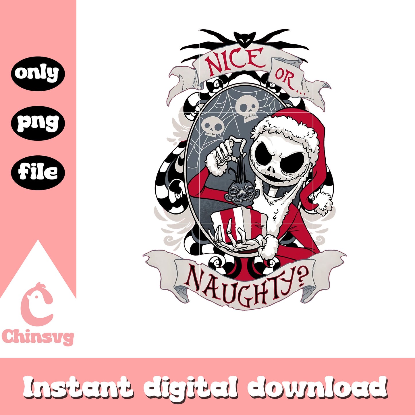 Jack nice or naughty design png, jack skellington christmas png