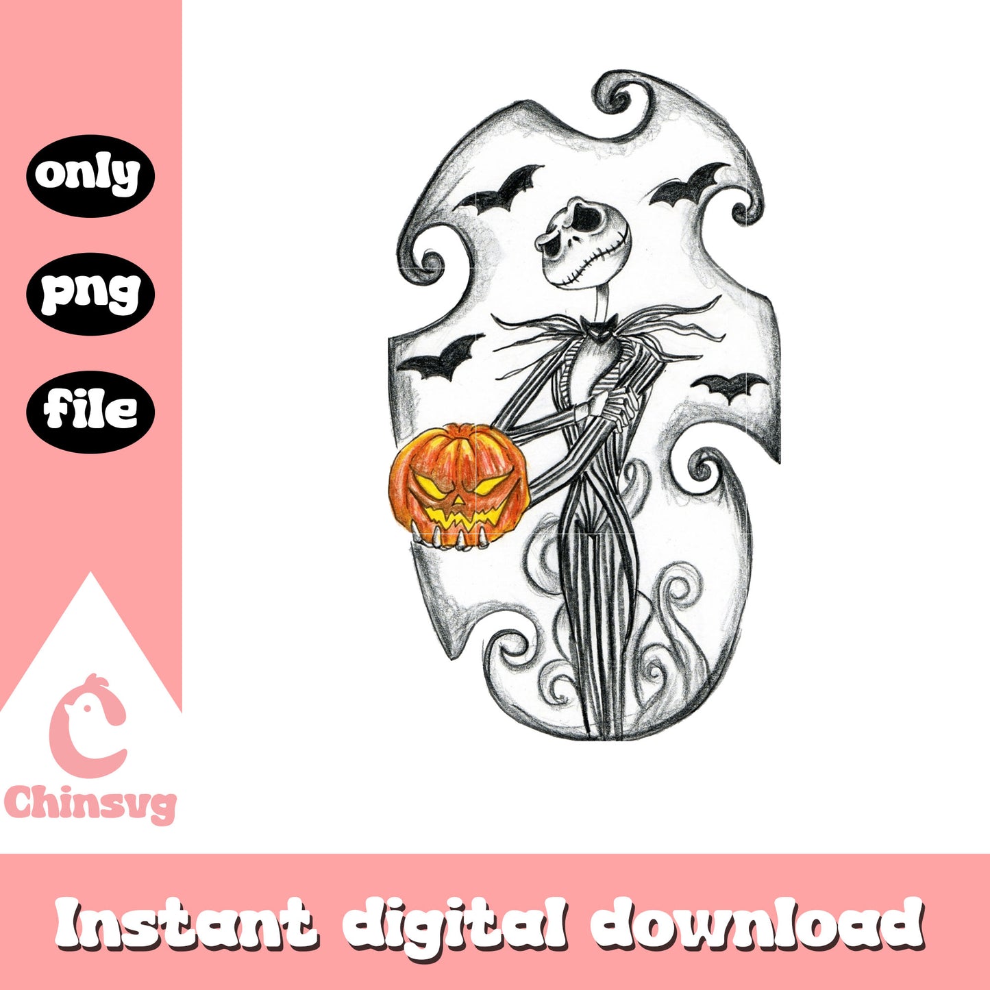 Jack pumpkin gothic painting png, nightmare before christmas jack png
