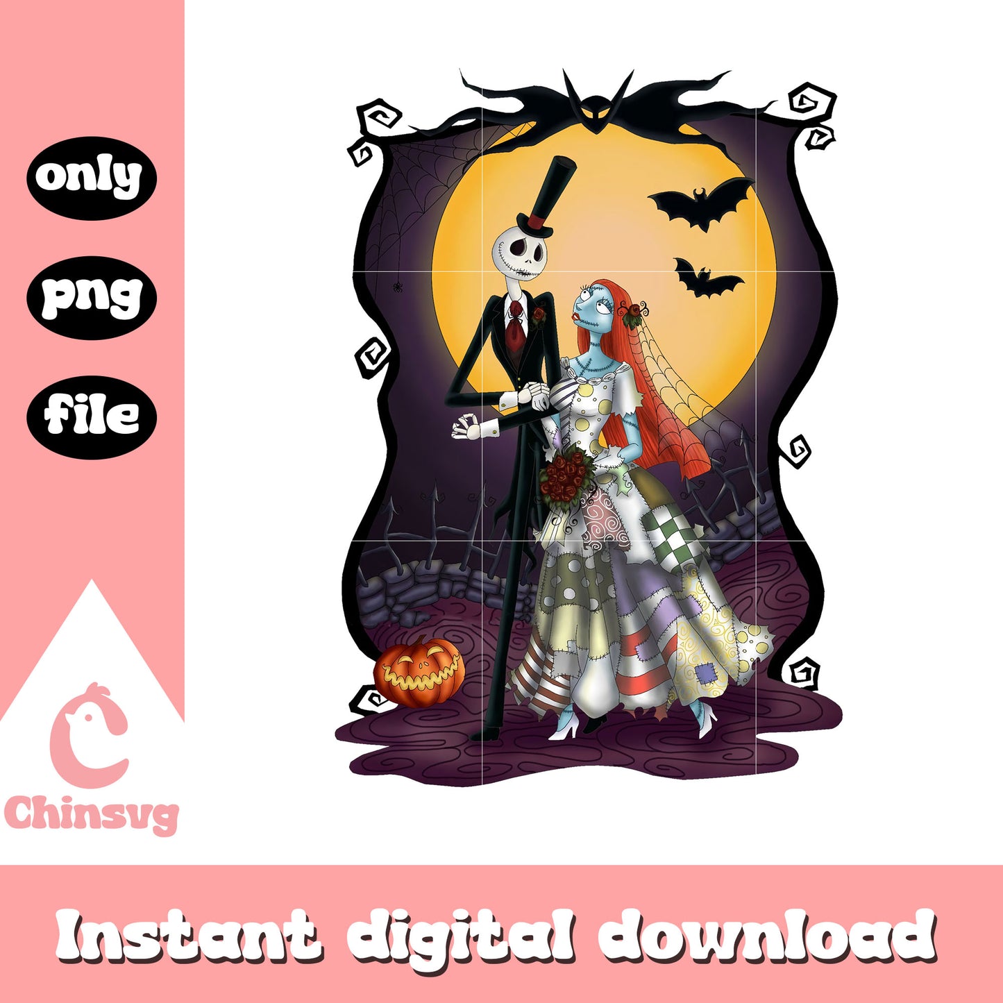 Jack skellington and sally wedding png, halloween wedding png