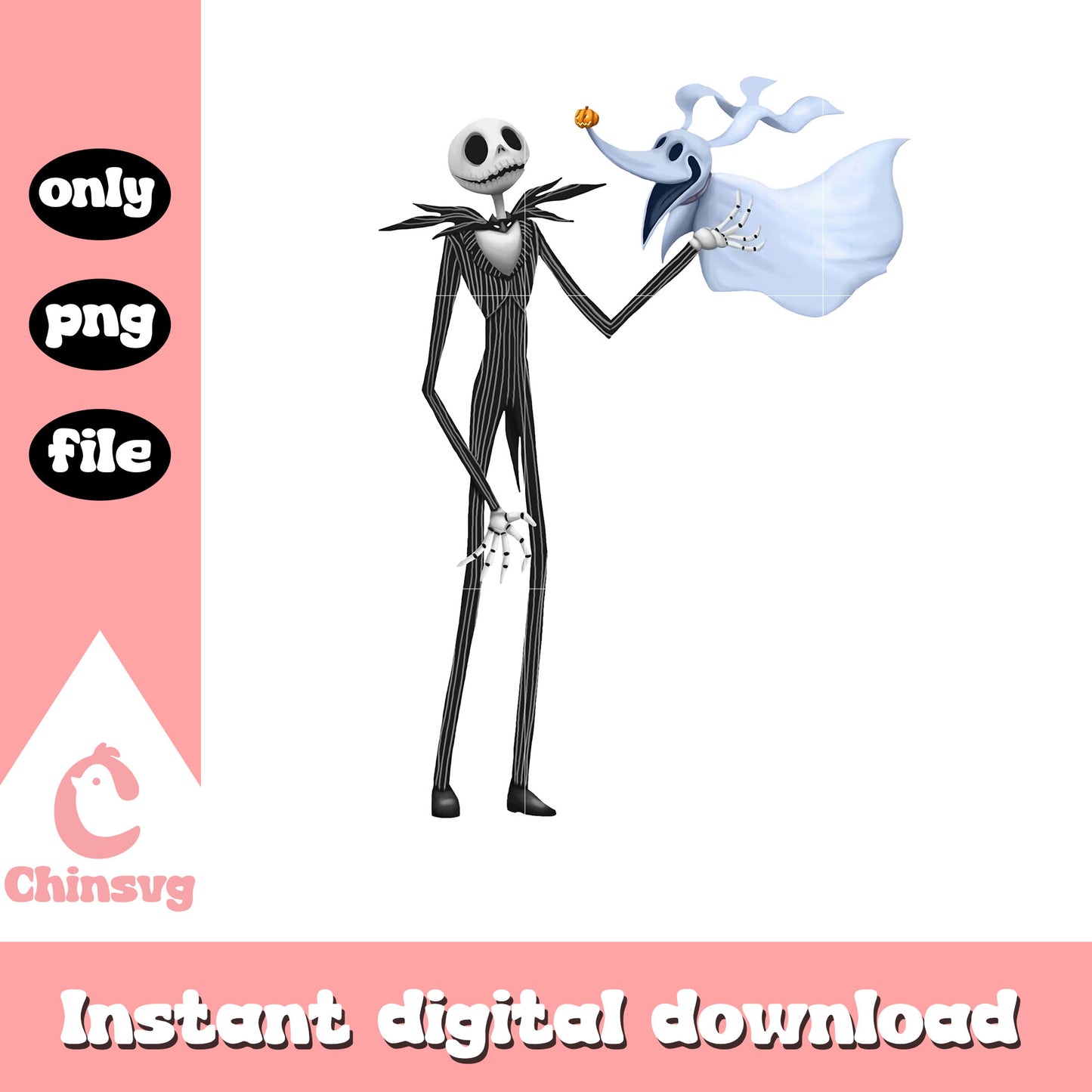 Jack skellington and zero design png, jack skellington with zero png