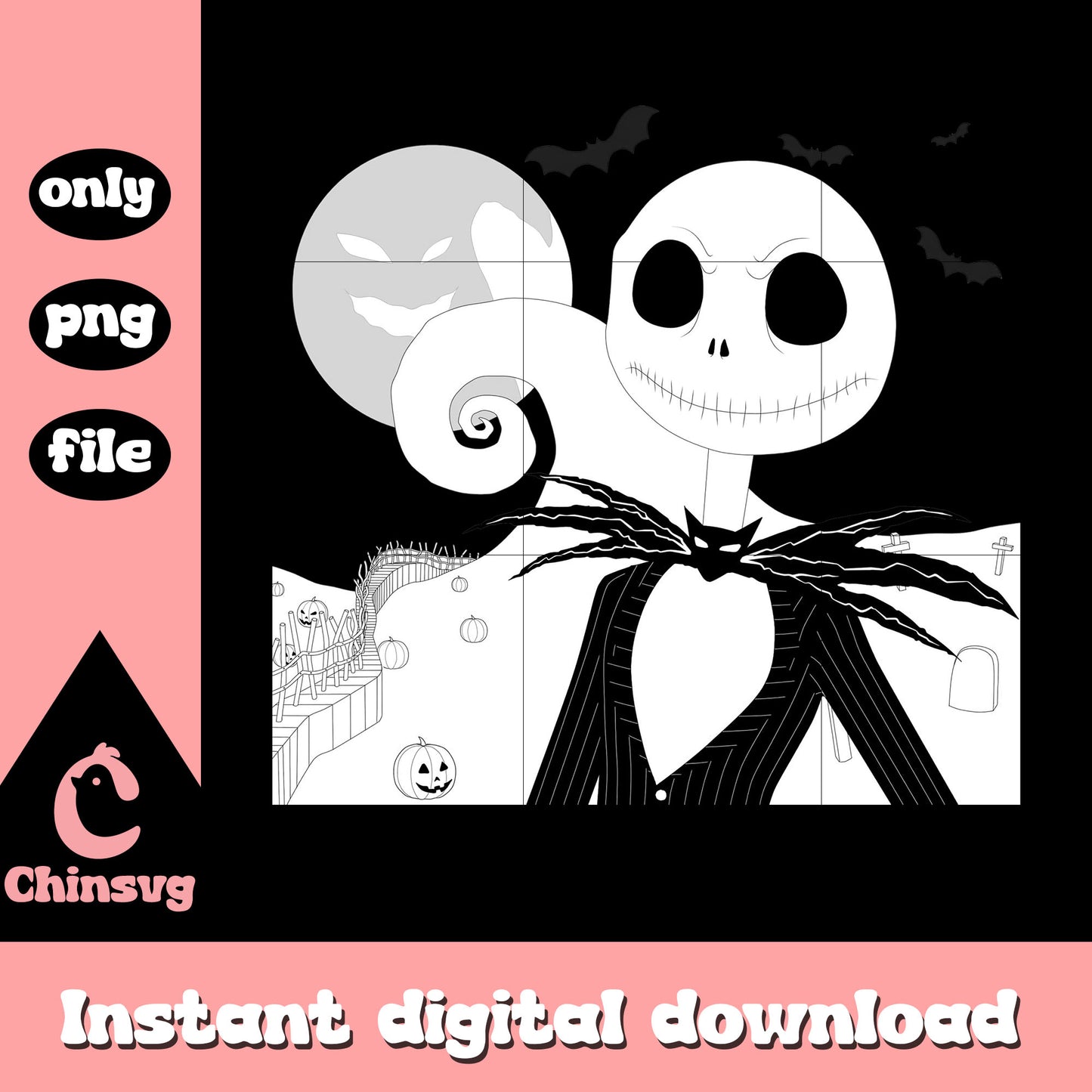 Jack skellington black white png, jack skellington clipart png
