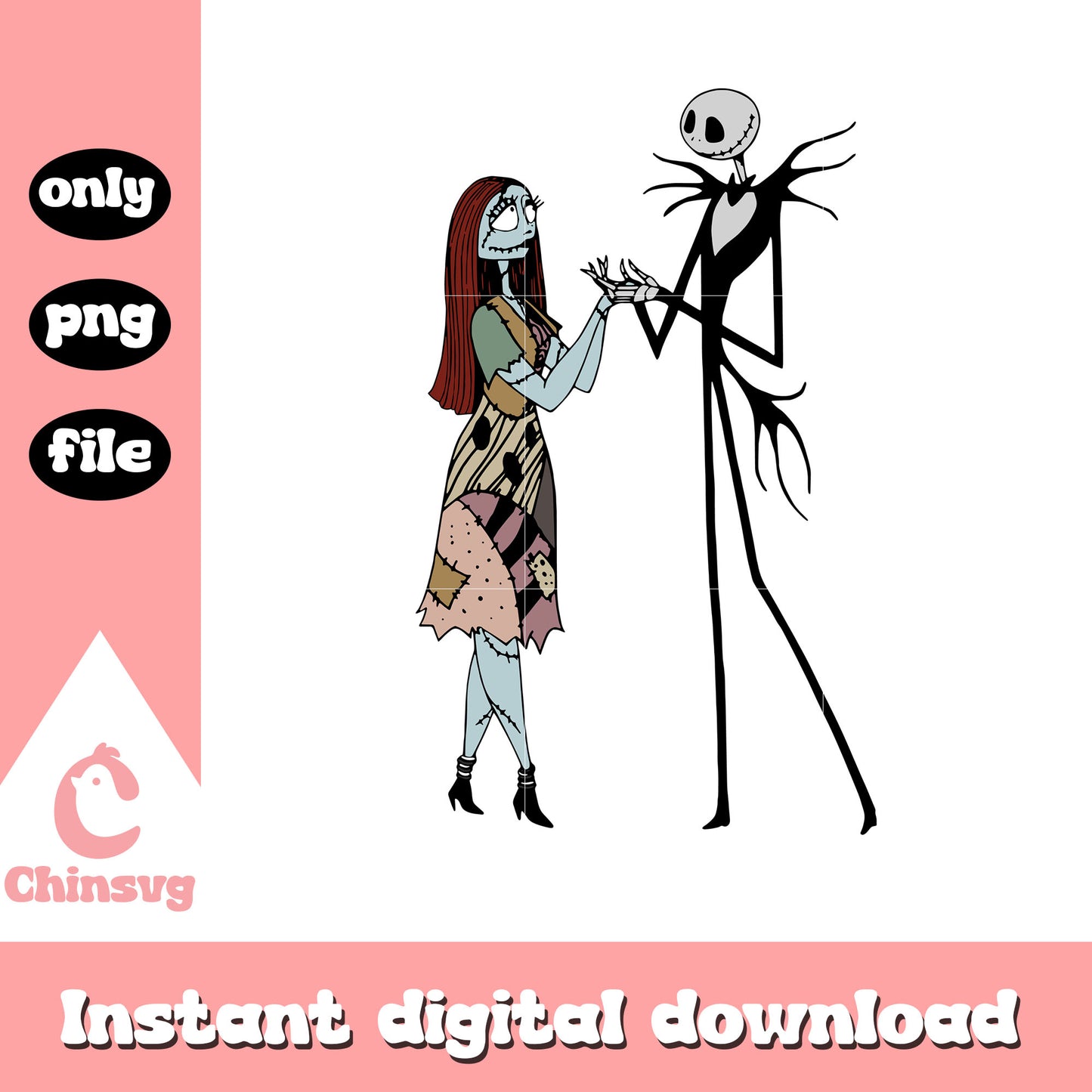 Jack skellington hand sally dancing design png, jack sally png