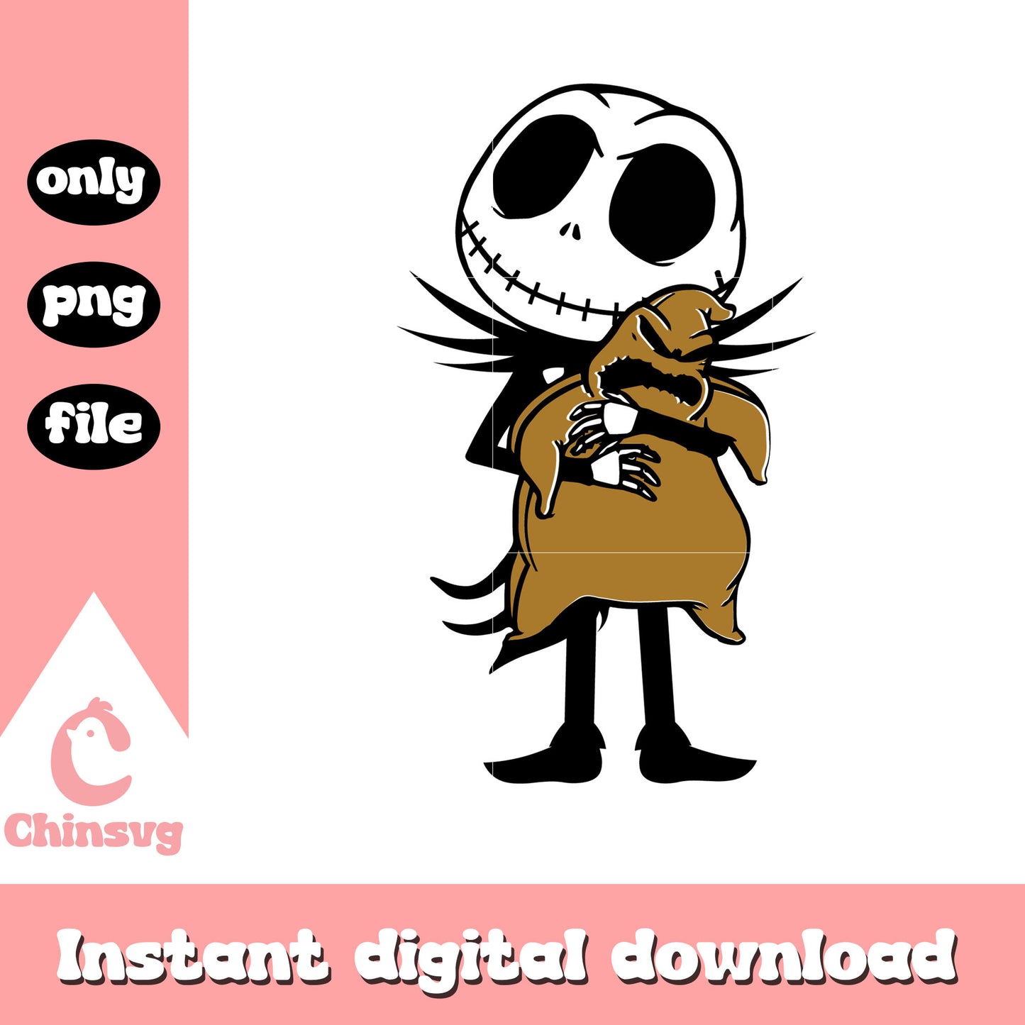 Jack skellington hugging oogie design png, jack oogie png