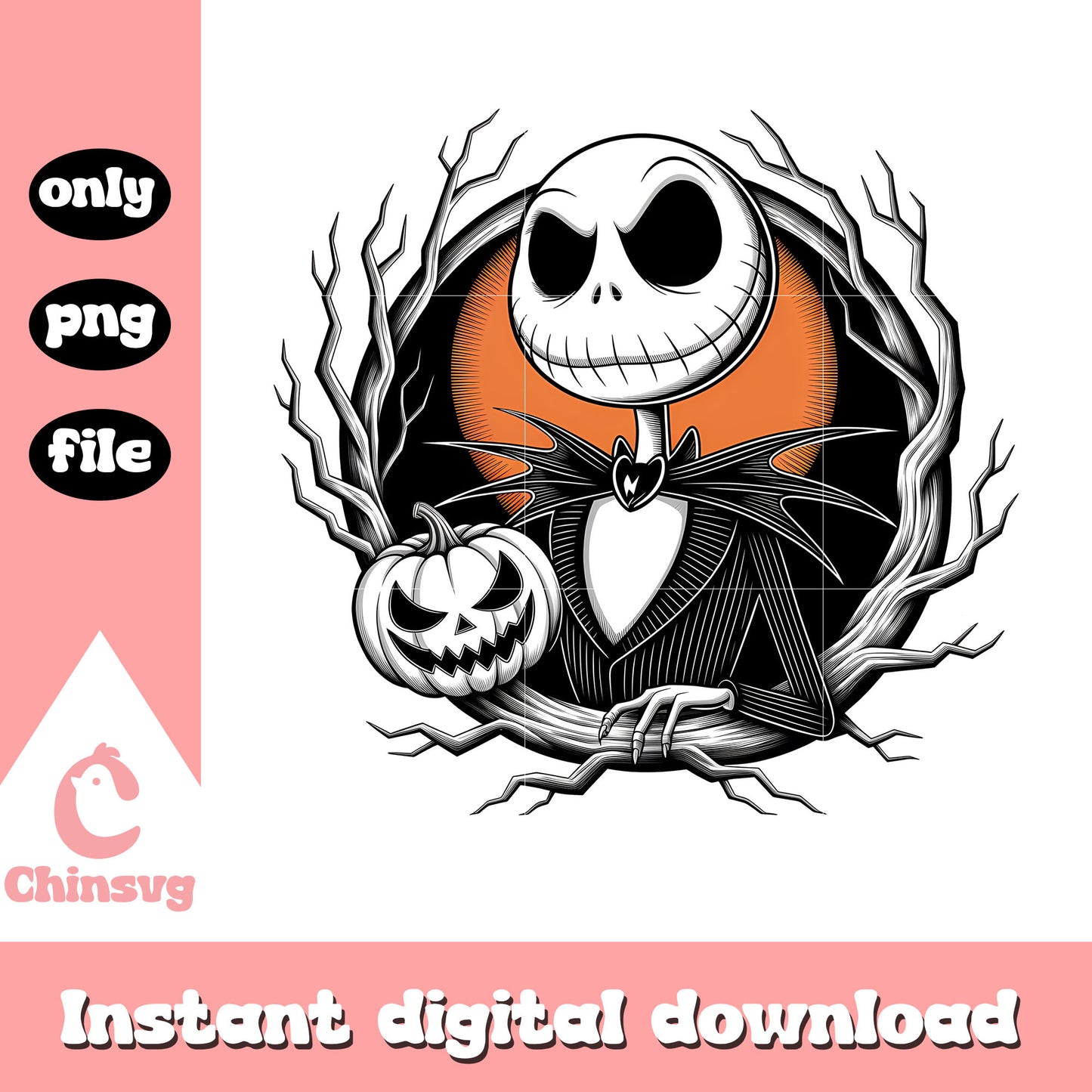 Jack skellington pumpkin portrait png, night before christmas movie png