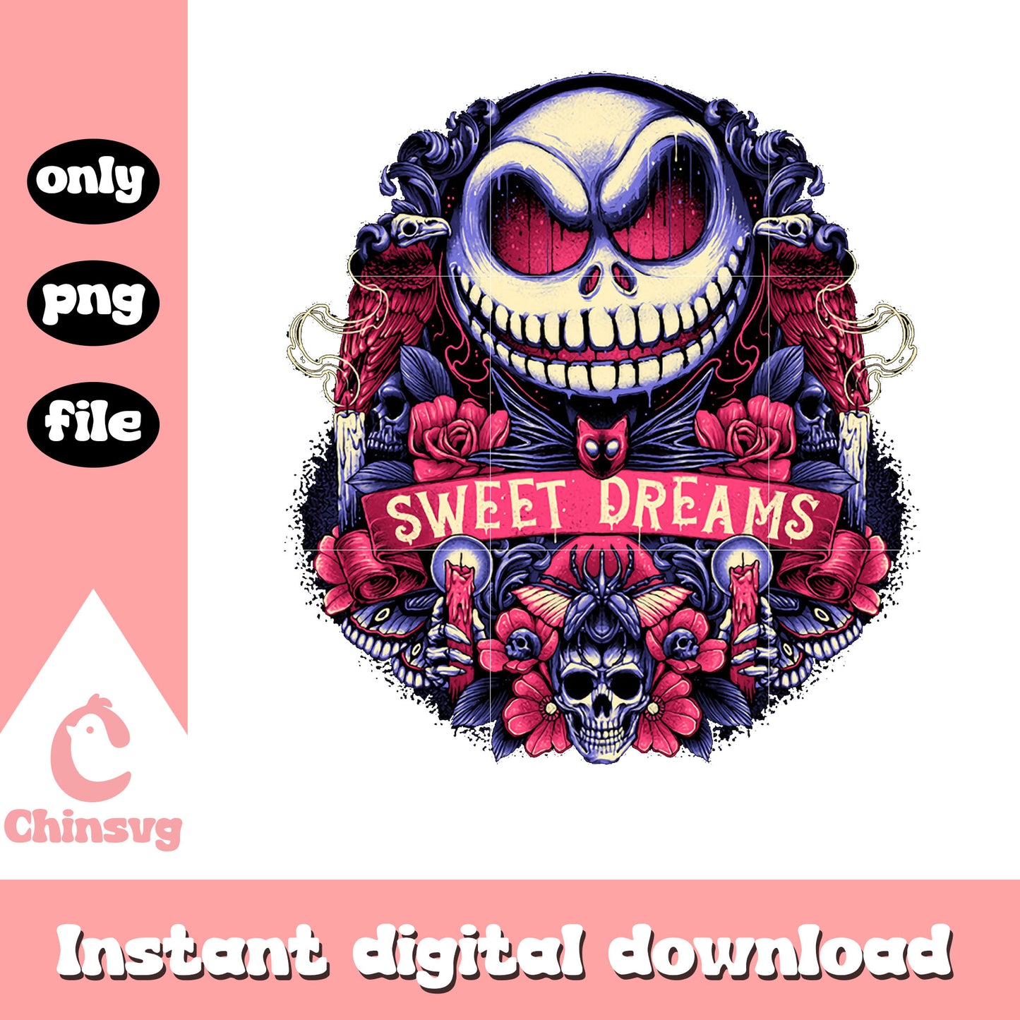Jack skellington sweet dreams floral png, jack skellington png