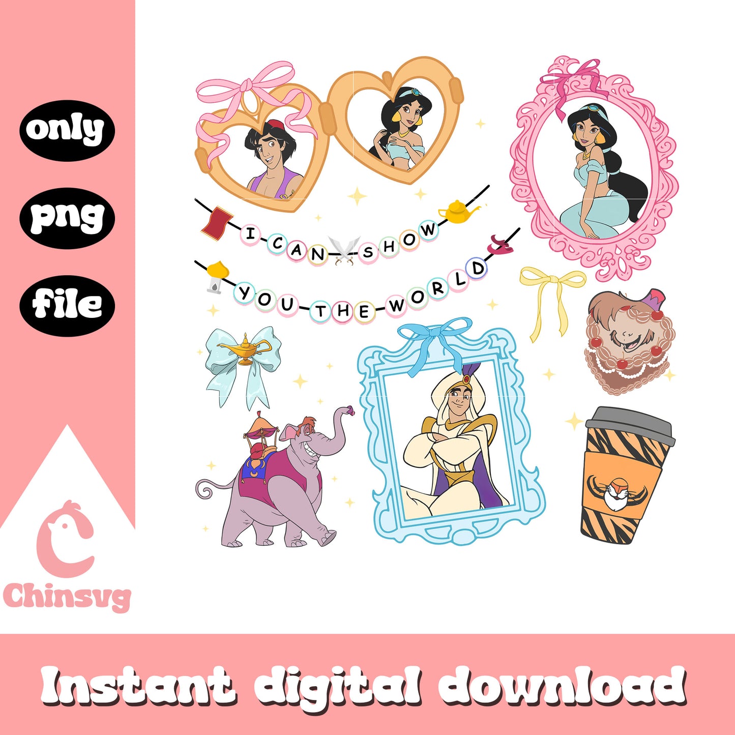 Jasmine & Aladdin character png, disney couple png, disney png