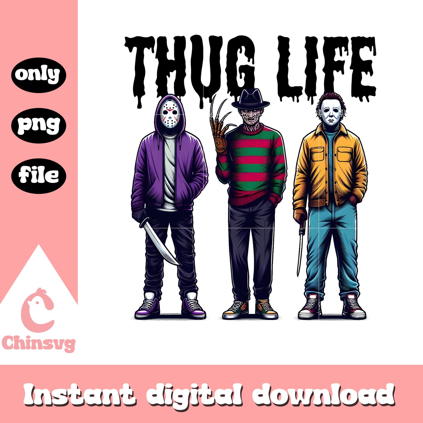 Jason freddy michael thug life design png, horror characters png