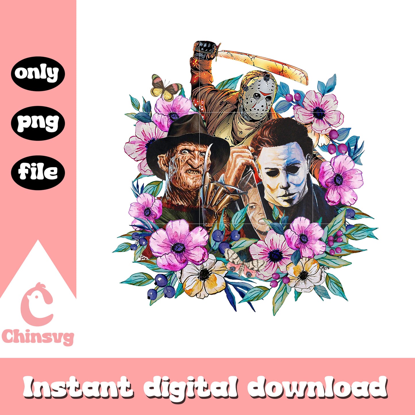 Jason michael krueger portrait floral png, horror characters png