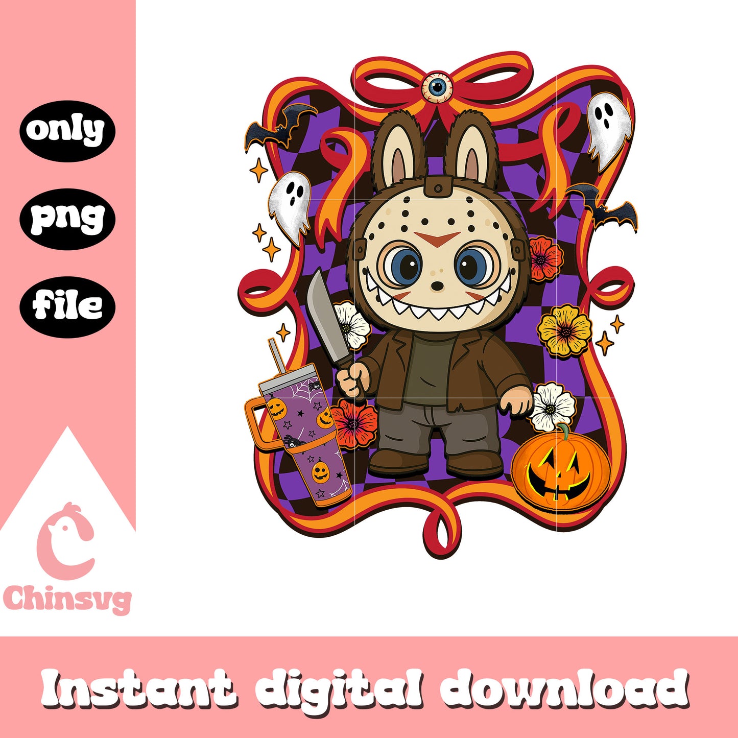 Jason voorhees halloween labubu bow png, jason voorhees cartoon png