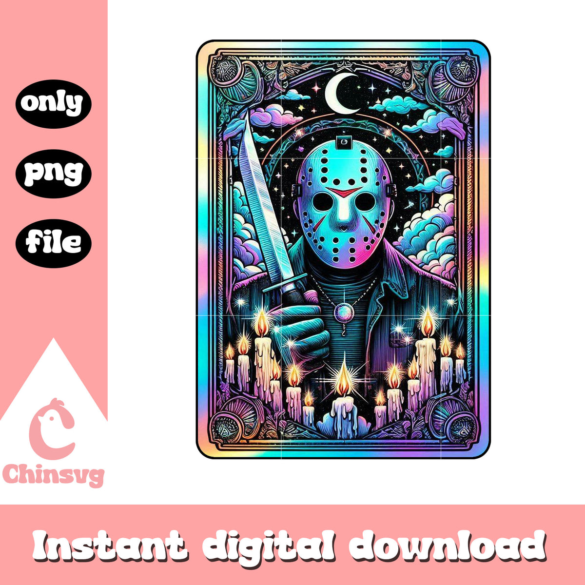 Jason voorhees portrait tarot card png, horror tarot card png