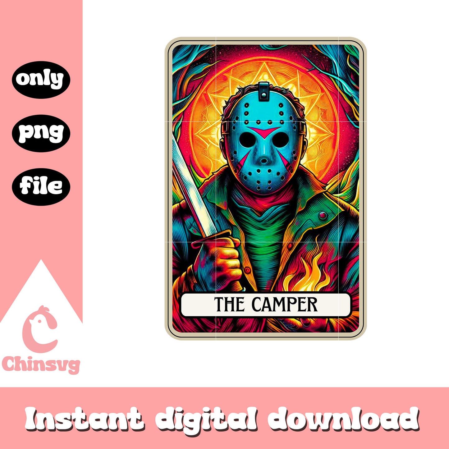 Jason voorhees the camper png, halloween tarot card png