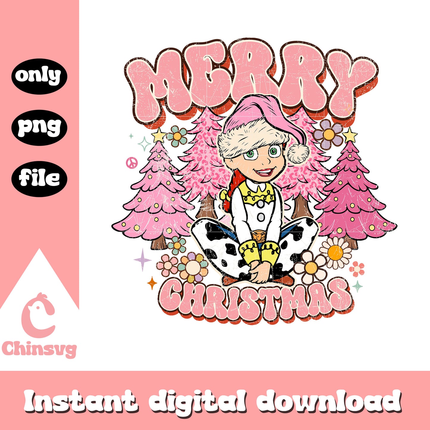 Jessie merry christmas pink png, toy story christmas png