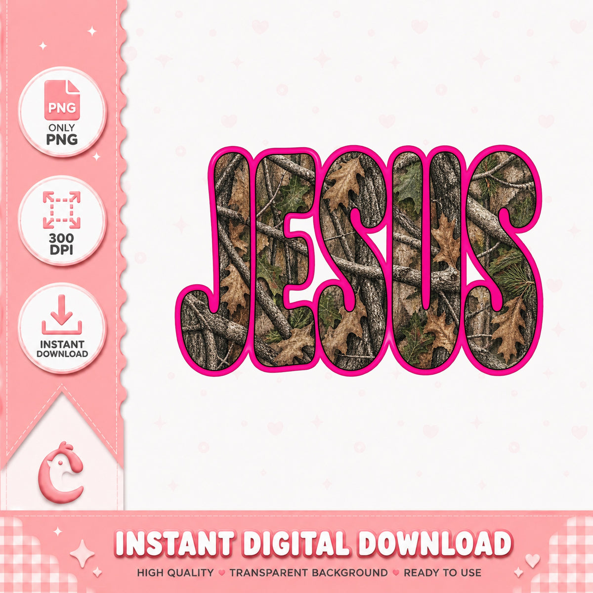 Jesus Camo Pink PNG, Christian Faith Sublimation, 300 DPI PNG