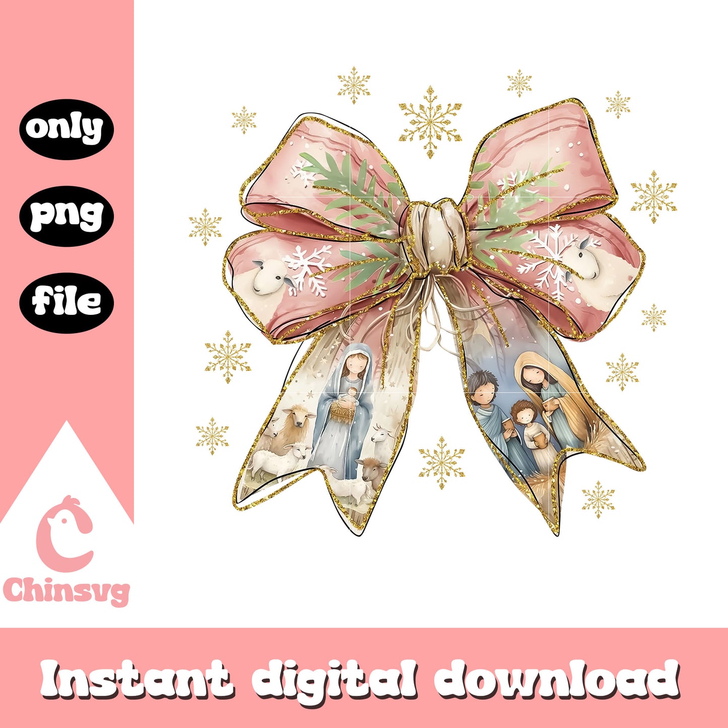 Jesus christmas coquette bow design png, jesus christmas png