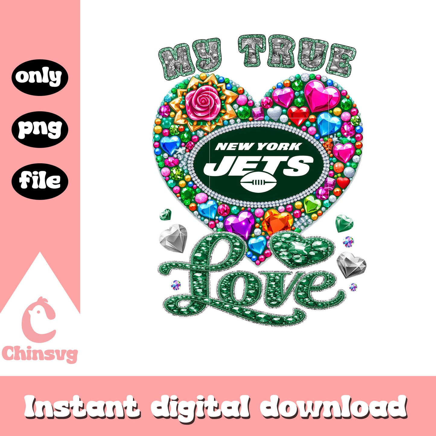 Jets my true heart rose png, new york jets logo nfl png