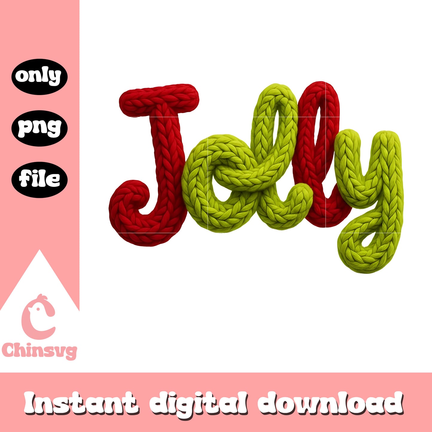 Jolly text crochet design png, holly jolly christmas png