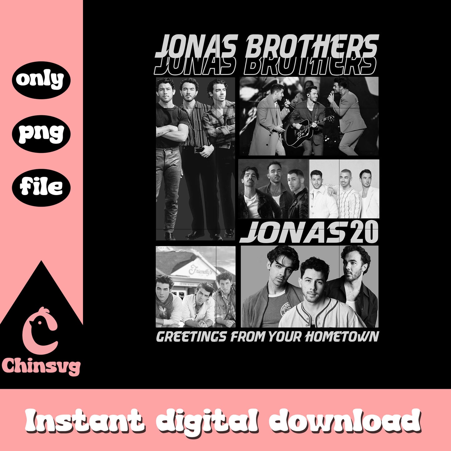 Jonas brothers greetings from your hometown black white png