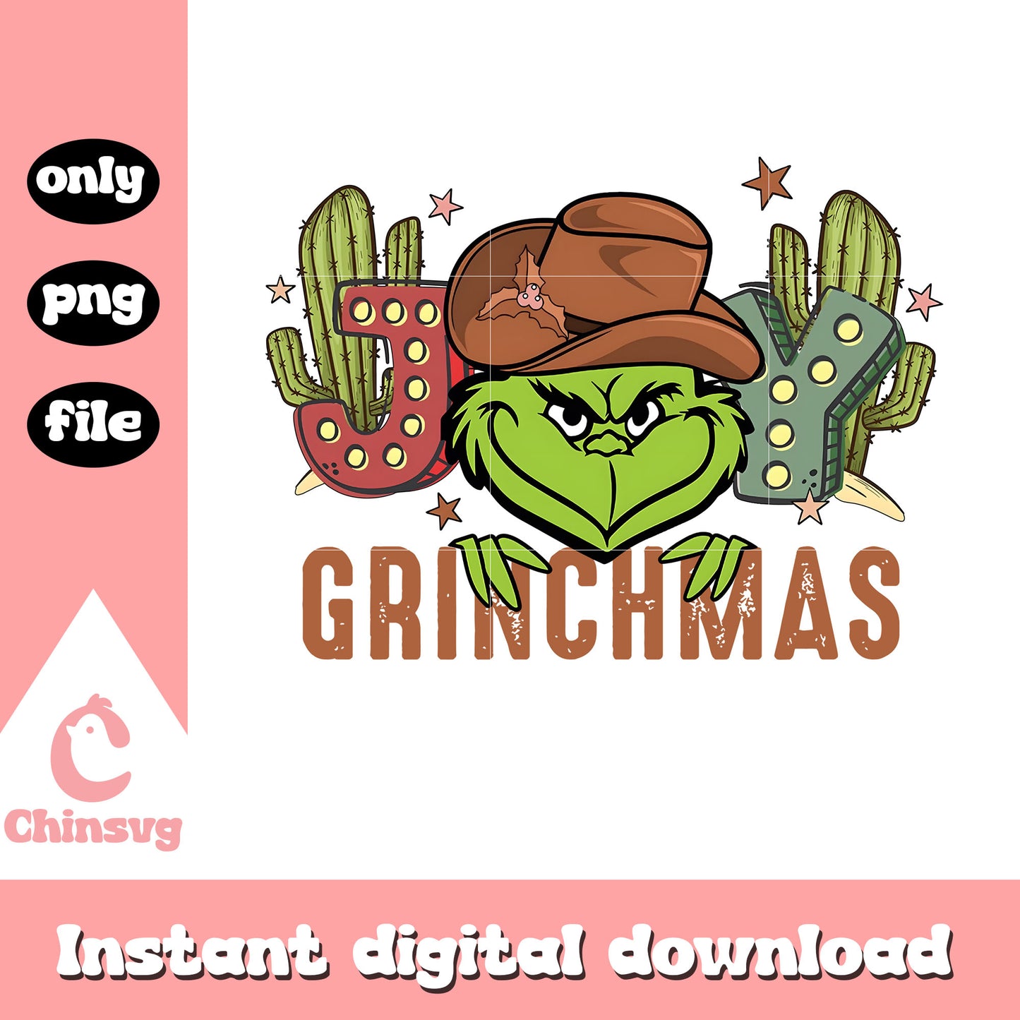 Joy grinchmas face cowboy design png, grinch cowboy png
