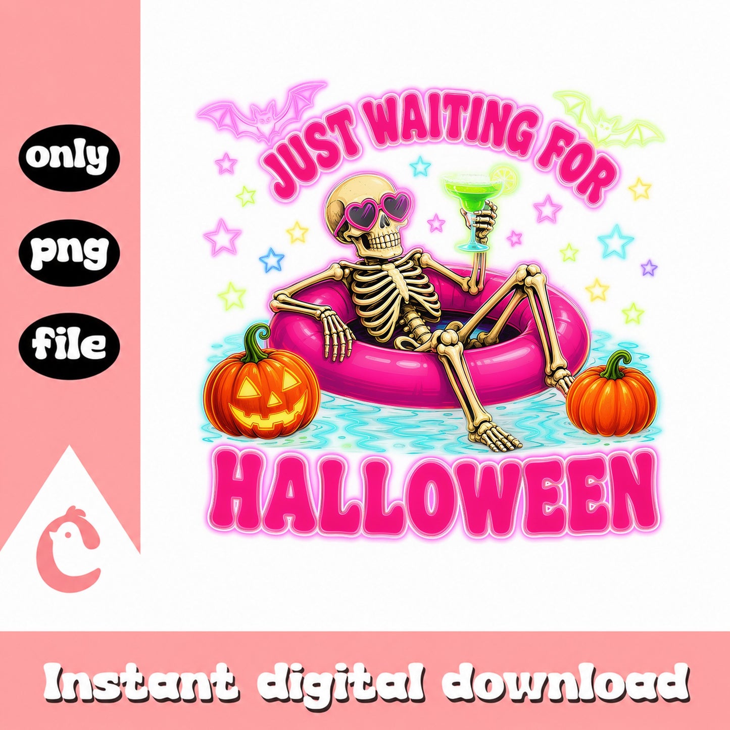 Just Waiting For Halloween PNG, Skeleton Halloween PNG, Funny Halloween PNG