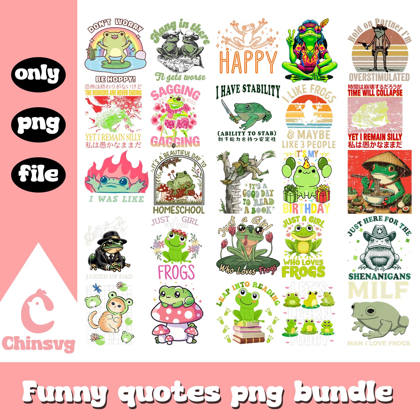 Just a girl who love frogs bundle png, frog png, funny png