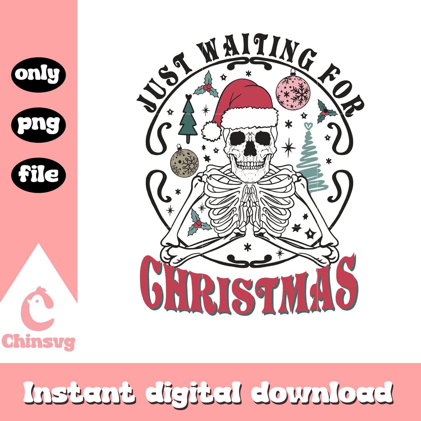 Just waiting for christmas skeleton png, skeleton christmas png